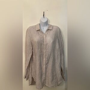 J. McLaughlin Cream Striped Shirt 100 percent linden